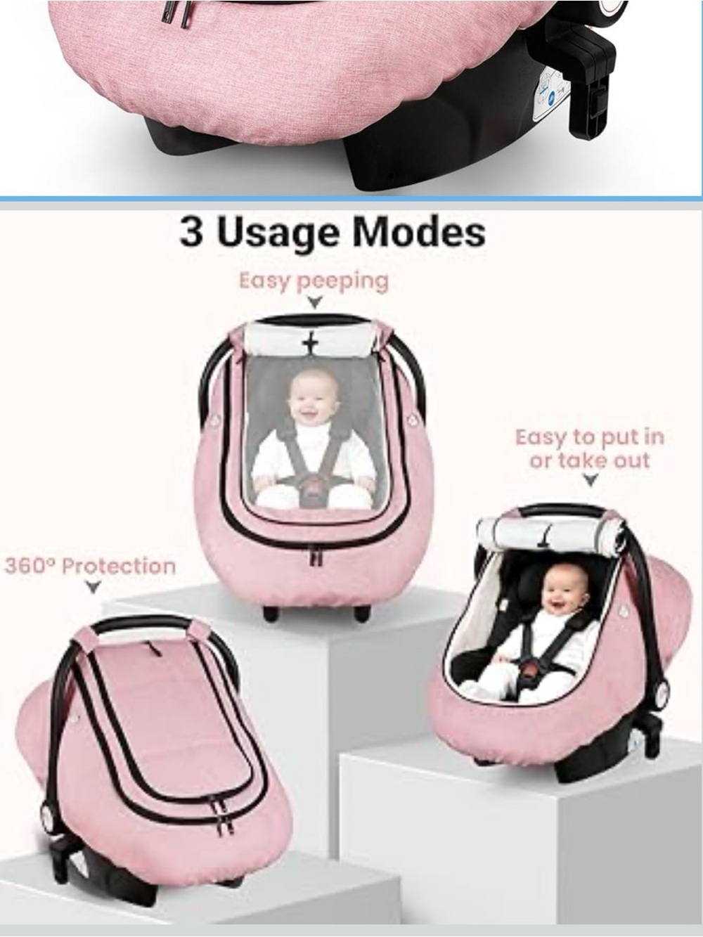 Pink Infant Car Seat Canopy Cover - Protective Travel Hood
